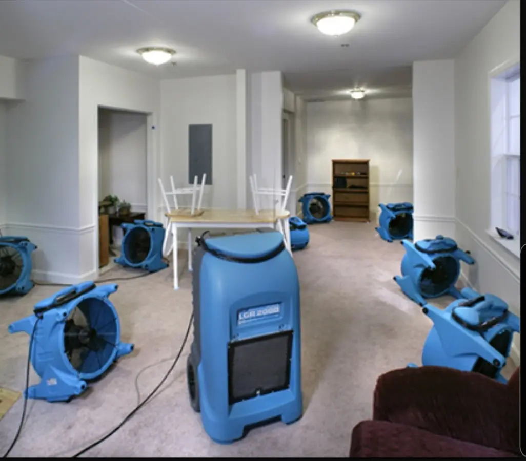 Air movers and dehumidifier setup for Water Extraction & Removal in East Earl